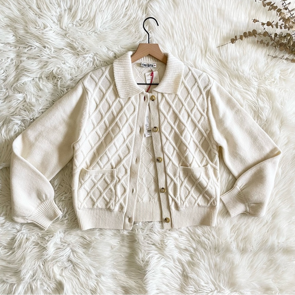 Ciao Lucia Tomayo Cardigan Ivory 100% Merino Wool Cable Knit NWT XS - Picture 10 of 16
